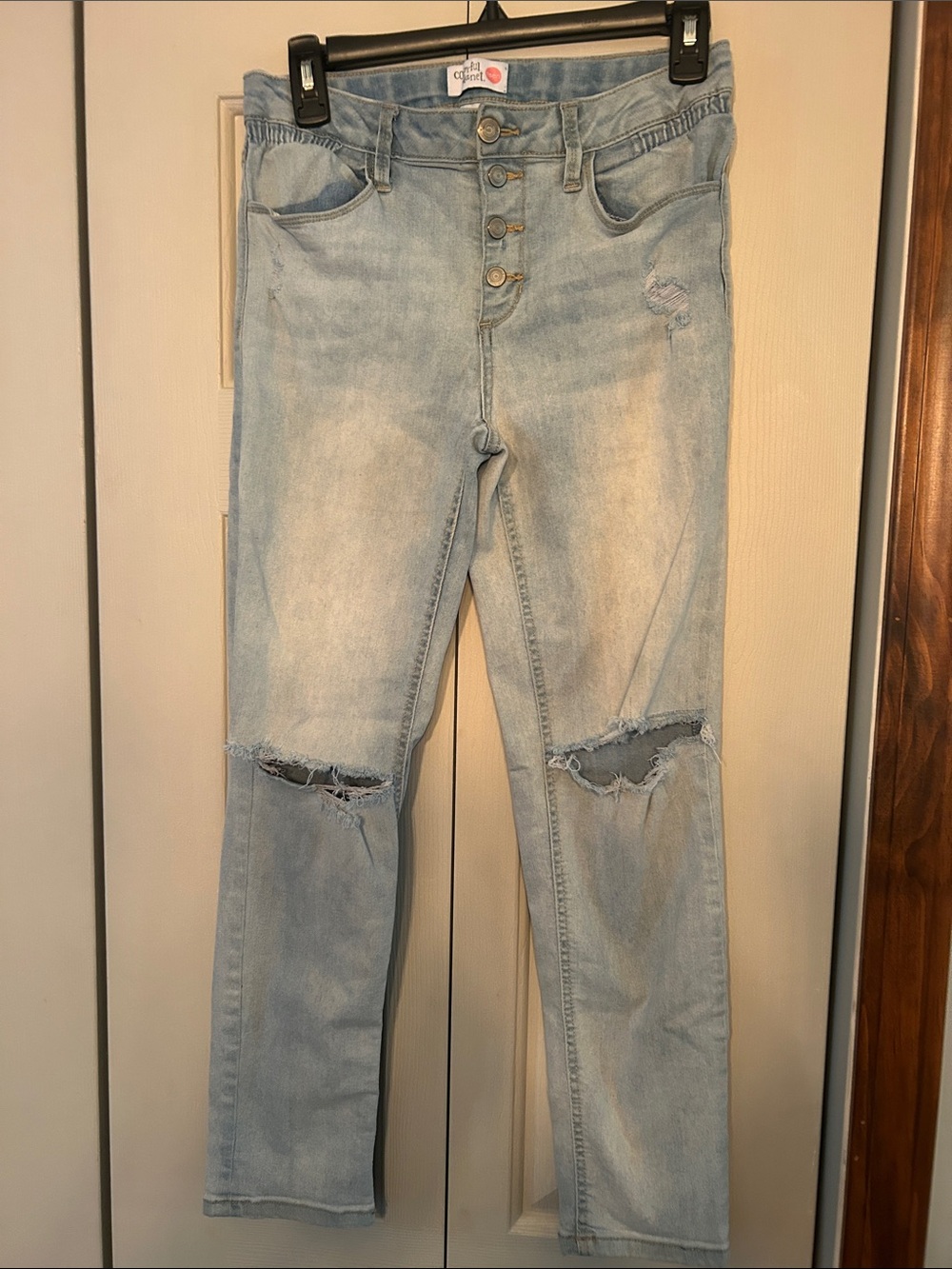 Girls' Light Wash Distressed Button-Fly Jeans